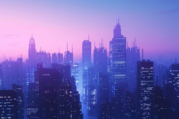 Wall Mural - Futuristic Skyline at Dusk: A futuristic, abstract illustration of a cityscape