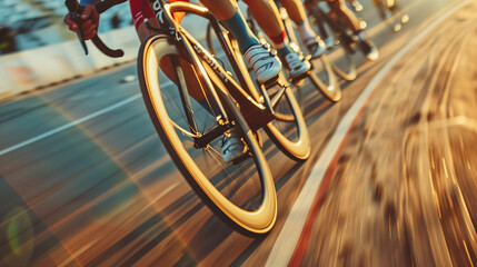 Wall Mural - Group of people riding bikes down a street