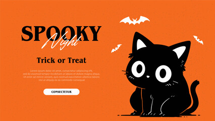 Wall Mural - Halloween banner with black cat illustration