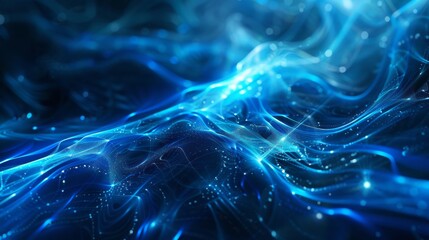 Fototapete - A futuristic abstract background with glowing lines and digital patterns in shades of blue.