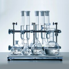Poster - Chemical laboratory equipment, product, pure white background. Generative AI.