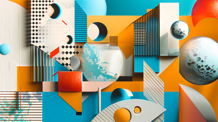 Wall Mural - 3D Bauhaus-inspired background for a digital art piece