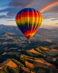 Wall Mural - a rainbow colored hot air balloon in the sky