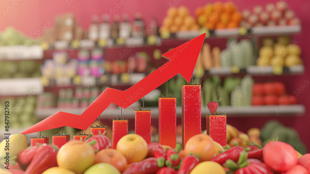 Illustration of rising grocery prices depicted as a financial graph ...
