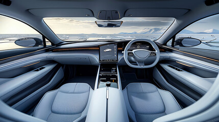 Poster - Inside a luxury electric car. Generative AI.