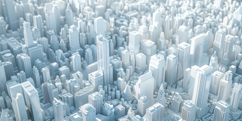 Poster - Birds Eye view of a modern city. Urban concept. White clay 3D rendering.  Created with Generative AI technology.