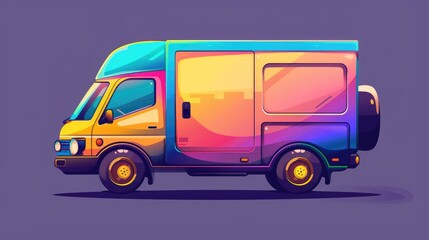 An adorable and vibrant delivery truck illustrated in a cartoon style featuring a colorful design stands alone in this captivating 2d illustration