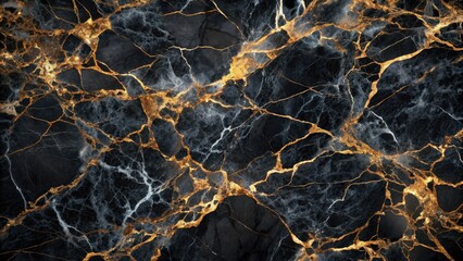 Wall Mural - Black marble with gold veins.