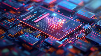 Poster - E-commerce and Online Shopping. Digital illustration of an online shopping interface with product listings and payment options, symbolizing accessibility of e-commerce platforms. Generative AI.