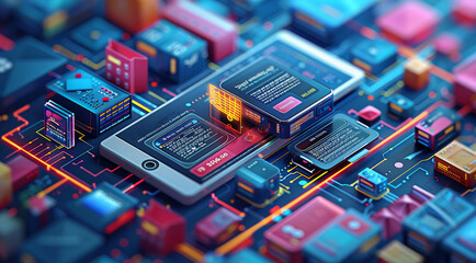 Poster - E-commerce and Online Shopping. Digital illustration of an online shopping interface with product listings and payment options, symbolizing accessibility of e-commerce platforms. Generative AI.