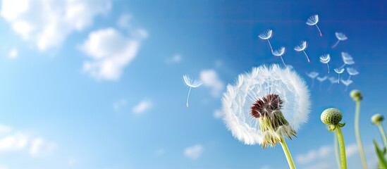 Aufkleber - Dandelion on blue sky background. Creative banner. Copyspace image