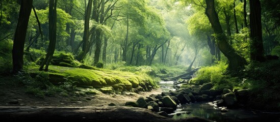 Poster - Beautiful of Natural Green Forest. Creative banner. Copyspace image