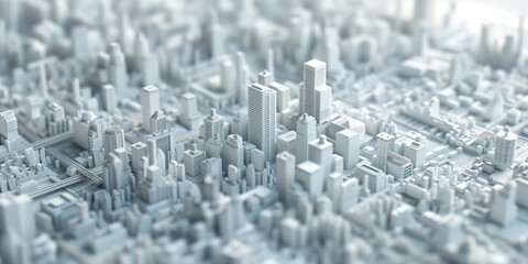 Poster - Birds Eye view of a modern city. Urban concept. White clay 3D rendering.  Created with Generative AI technology.