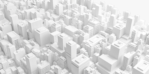 Poster - Birds Eye view of a modern city. Urban concept. White clay 3D rendering.  Created with Generative AI technology.