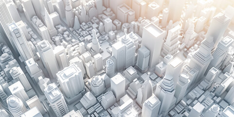 Poster - Birds Eye view of a modern city. Urban concept. White clay 3D rendering.  Created with Generative AI technology.