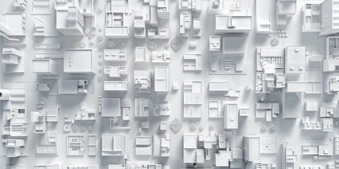 Poster - birds eye view of a modern city. urban concept. white clay 3d rendering. created with generative ai 