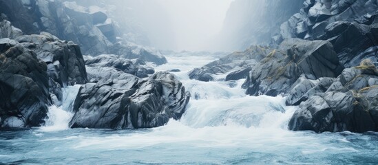 Aufkleber - Water flows through large stones. Creative banner. Copyspace image