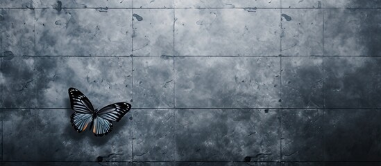 Canvas Print - The black gray butterfly was lying on the black gray cement floor during the day. Creative banner. Copyspace image