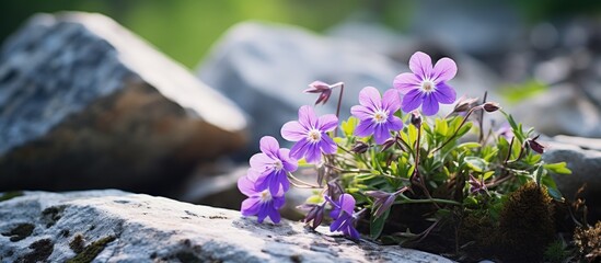 Sticker - Wild flowers and stone Image. Creative banner. Copyspace image