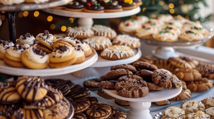 Poster - An assortment of gourmet cookies with different flavors and toppings on a dessert table.