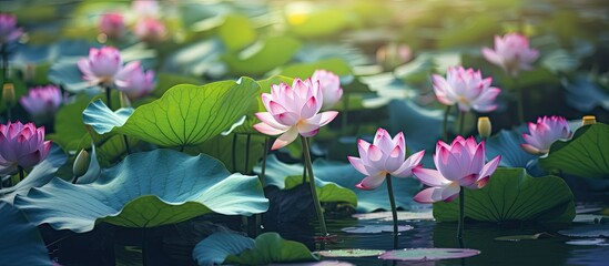 Poster - Lotus Flowers Blooming. Creative banner. Copyspace image