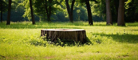 Aufkleber - Tree stump with grass. Creative banner. Copyspace image