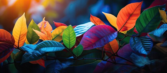 Wall Mural - color leaves with sunshine morning time. Creative banner. Copyspace image