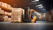 © Pramesti - A forklift in a warehouse, lifting a pallet of boxes