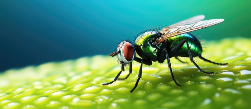 Green fly on green leaf background. Creative banner. Copyspace image