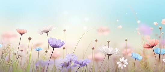 Wall Mural - pastel color grass flower spring summer relax nature wallpaper background. Creative banner. Copyspace image
