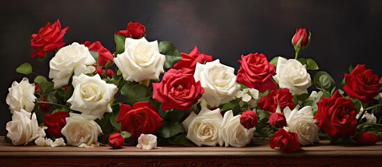 Aufkleber - Beautiful red and white roses. Creative banner. Copyspace image