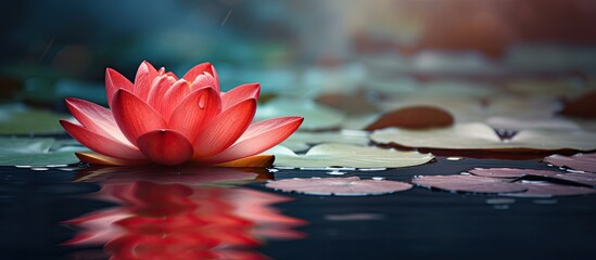 Aufkleber - A red lotus flower in full bloom. Creative banner. Copyspace image