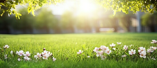 Poster - fresh grass in the garden. Creative banner. Copyspace image