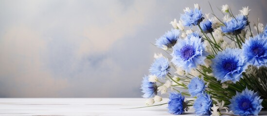 Sticker - Bouquet of wildflowers of blue cornflowers. Creative banner. Copyspace image