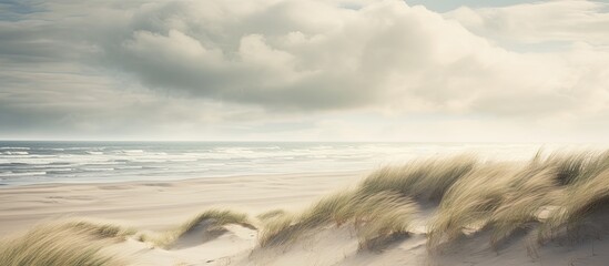 Poster - dunes with the north sea in the background. Creative banner. Copyspace image