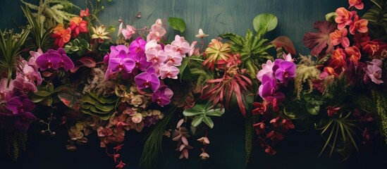 Poster - Floral background of tropical orchids. Creative banner. Copyspace image