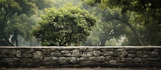 Aufkleber - Stone s withe trees background in natural texture at garden. Creative banner. Copyspace image
