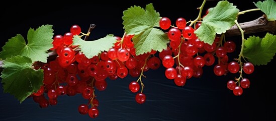 Poster - Red currant on the bushes. Creative banner. Copyspace image