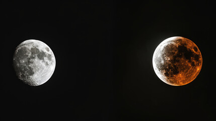 Wall Mural - total lunar eclipse and half moon against dark night sky