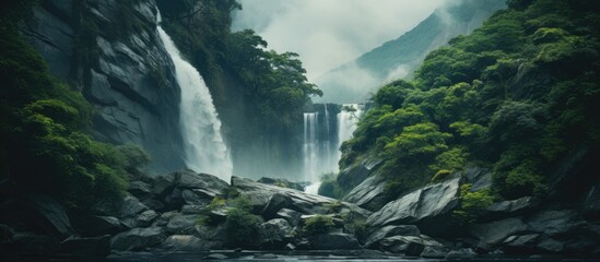 Aufkleber - landscape with waterfall. Creative banner. Copyspace image