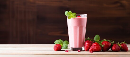 Poster - strawberry yogurt smoothie. Creative banner. Copyspace image