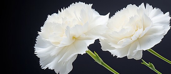Poster - Clean softness of white carnation closeup for macro floral photo. Creative banner. Copyspace image