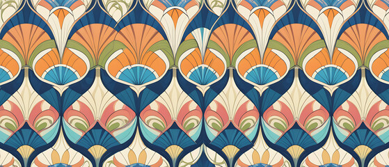 Poster - Fan shaped floral pattern texture - graphic and modern colorful wallpaper