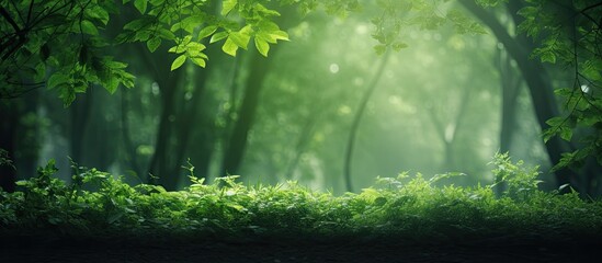 Poster - Green leaves in forest a beautiful background. Creative banner. Copyspace image