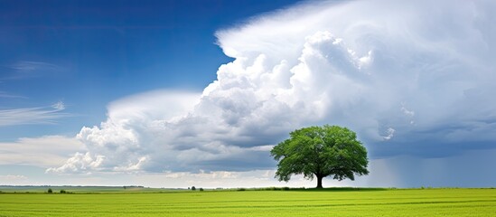 Poster - Rain cloud in the farm land. Creative banner. Copyspace image