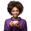 © Mustafa - Smiling woman enjoying hot drink on transparent background