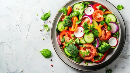 Wall Mural - Fresh vegetable salad with colorful ingredients in bowl