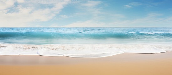Poster - Sandy beach at the sea and sofe wave background. Creative banner. Copyspace image