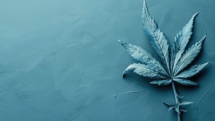 Wall Mural - Blue marijuana leaf on blue textured background