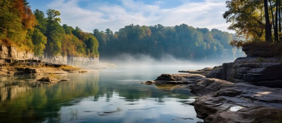 Fototapete - Rock Island State Park Tennessee. Creative banner. Copyspace image